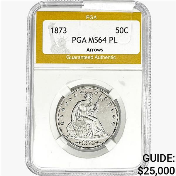 1873 Seated Liberty Half Dollar PGA MS65+ Arrows