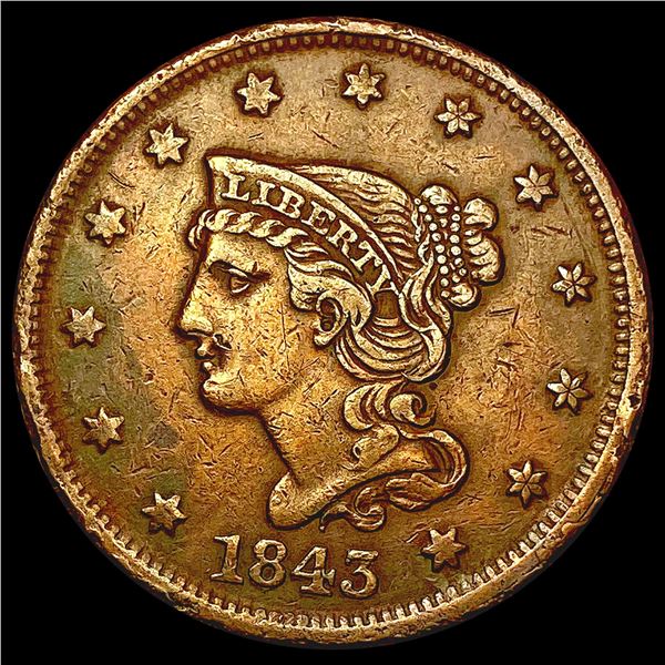 1843 Braided Hair Large Cent LIGHTLY CIRCULATED