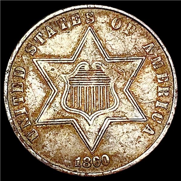 1860 Silver Three Cent CLOSELY UNCIRCULATED