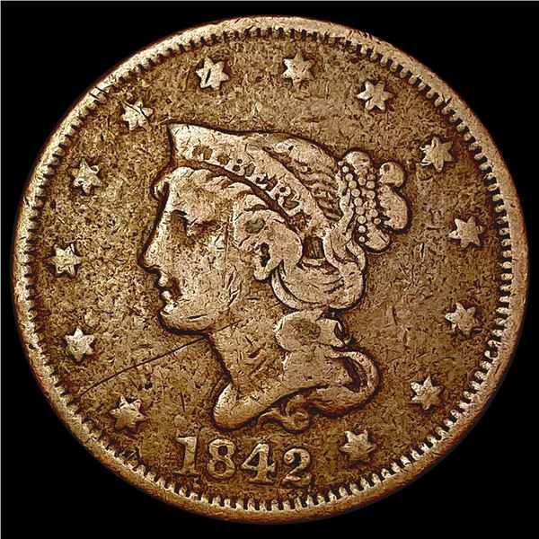 1842 Braided Hair Large Cent NICELY CIRCULATED