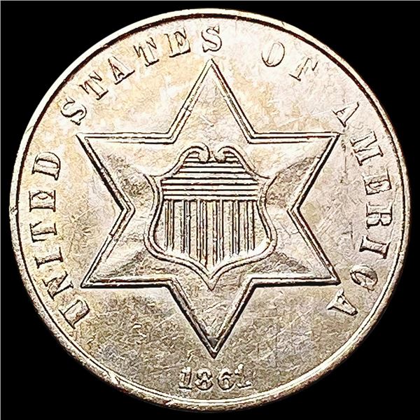 1861 Silver Three Cent CHOICE AU
