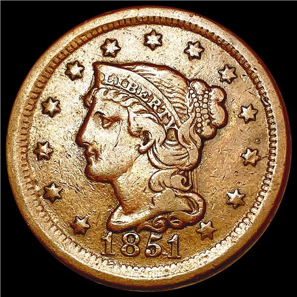 1851 Braided Hair Large Cent LIGHTLY CIRCULATED