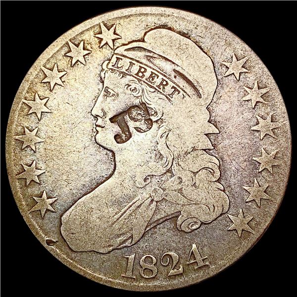1824 O-106 JS Counterstamp Capped Bust Half Dollar NICELY CIRCULATED