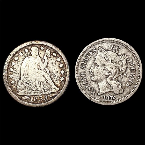 1853-1872 19th Century US Coinage [2 Coins] HIGH GRADE