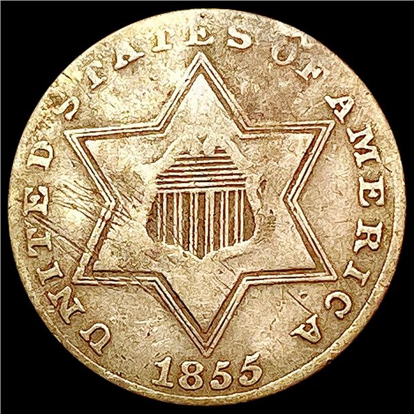 1855 Silver Three Cent CLOSELY UNCIRCULATED