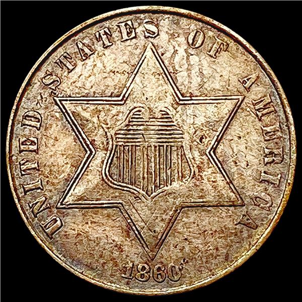1860 Silver Three Cent LIGHTLY CIRCULATED