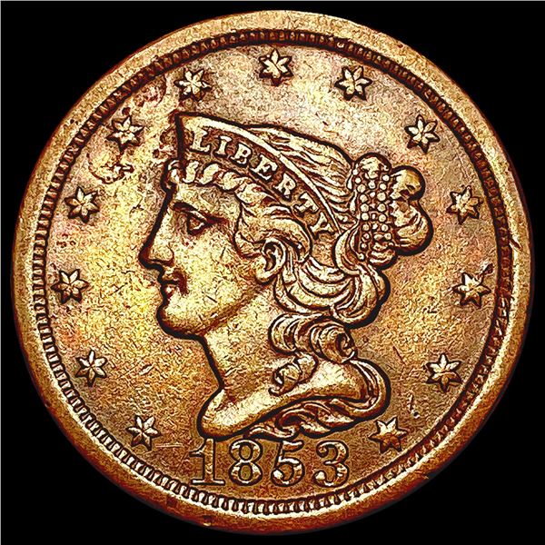1853 Braided Hair Half Cent CLOSELY UNCIRCULATED