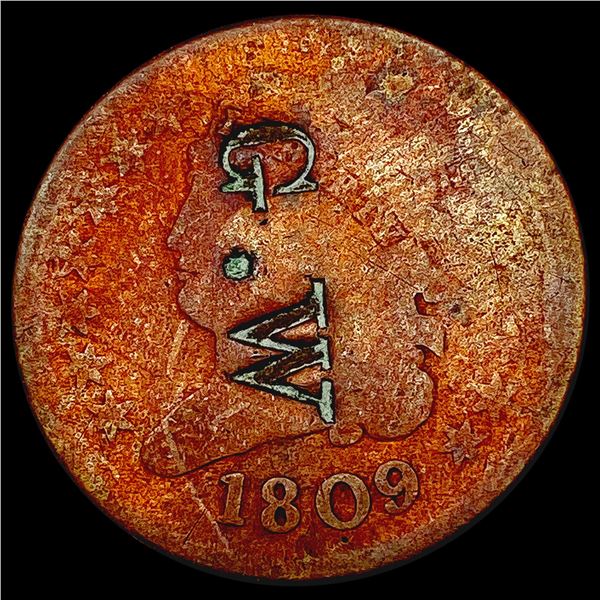 1809/6 Classic Head Half Cent Counter Stamped G.W. NICELY CIRCULATED