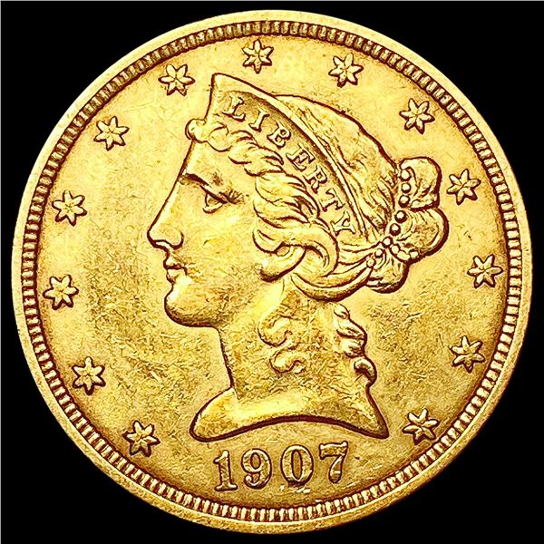 1907-D $5 Gold Half Eagle CLOSELY UNCIRCULATED