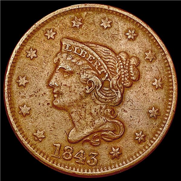 1843 Braided Hair Large Cent LIGHTLY CIRCULATED