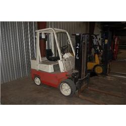 NISSAN FORKLIFT,  2 STAGE LIFT, PROPANE, CUSHION TIRES