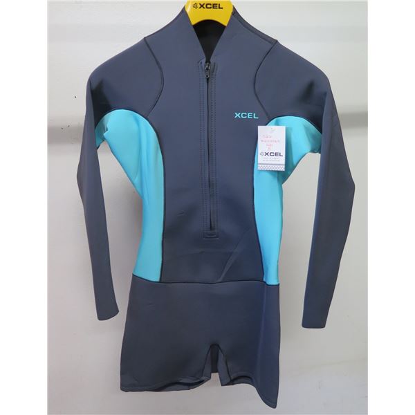 Womens Axis Front Zip Long Sleeve Boy Cut Spring Wetsuit 1.5/1mm, Gunmetal/Pistachio, Size 8