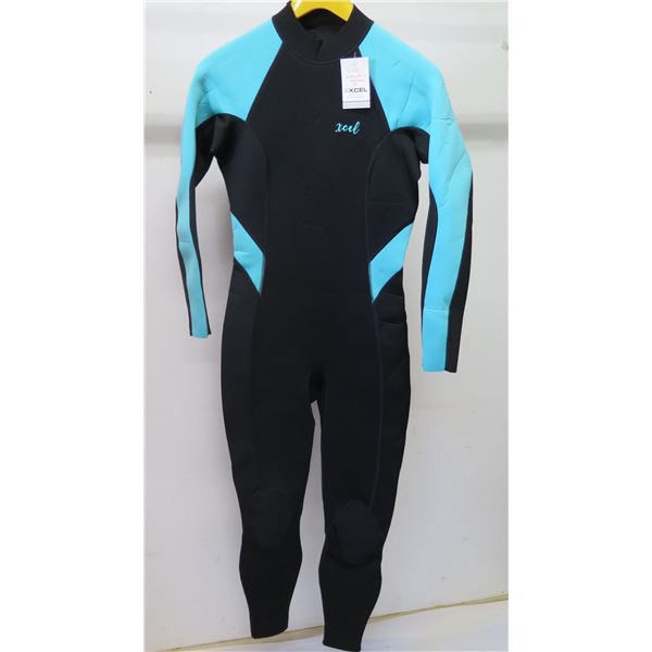 Womens Axis Flatlock Back Zip Fullsuit Wetsuit 3/2mm, Black/Faint Blue/Pistachio, Size  8