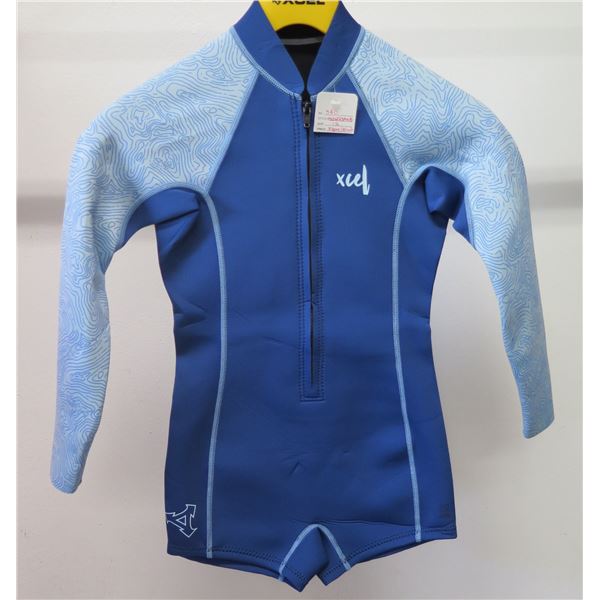 Girls' Water Inspired Faint Blue/Blue Mapping, Long Sleeve Springsuit Wetsuit 2mm, Size 12