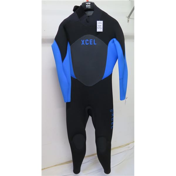 Mens Back Zip w/ Inner Flap Fullsuit Wetsuit 5/4mm, Black w/ Blue, Size   L