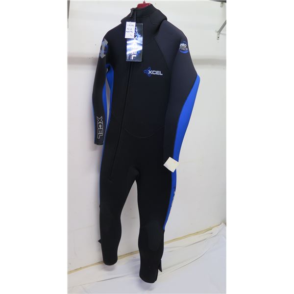 Men's Front Zip Dive Fullsuit Wetsuit 7/6mm, Black w/ Blue, Size  L