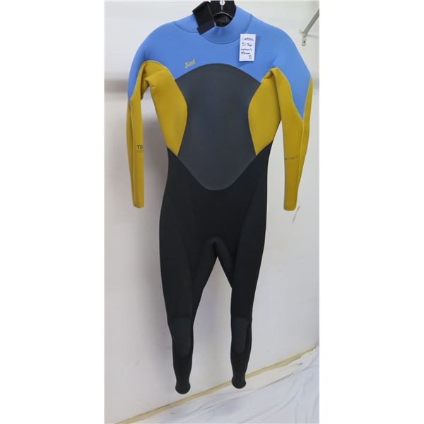 Womens Back Zip Fullsuit Wetsuit 4/3mm, Blue/Yellow, Size 8
