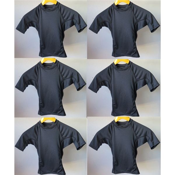 Qty 6 Youth Performance Fit Short Sleeve UV Tops, Black, Size 12
