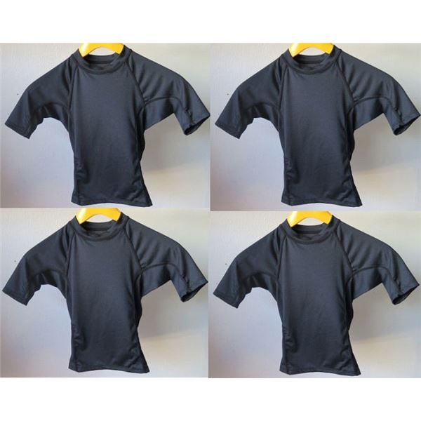 Qty 4 Youth Performance Fit Short Sleeve UV Tops, Black, Size 14