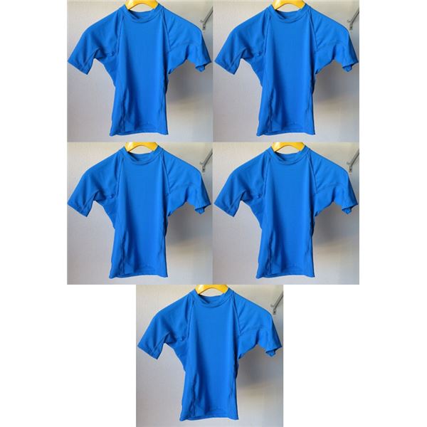 Qty 5 Youth Performance Fit Short Sleeve UV Tops, Royal Blue, Size 8