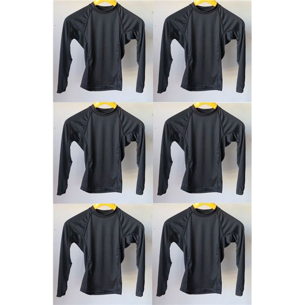 Qty 6 Youth Performance Fit Long Sleeve UV Tops, Black, Size 12