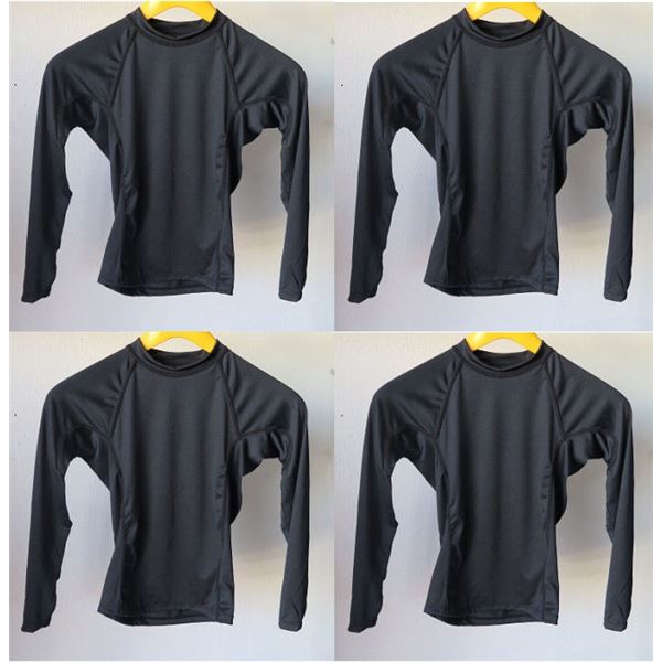 Qty 4 Youth Performance Fit Long Sleeve UV Tops, Black, Size 14