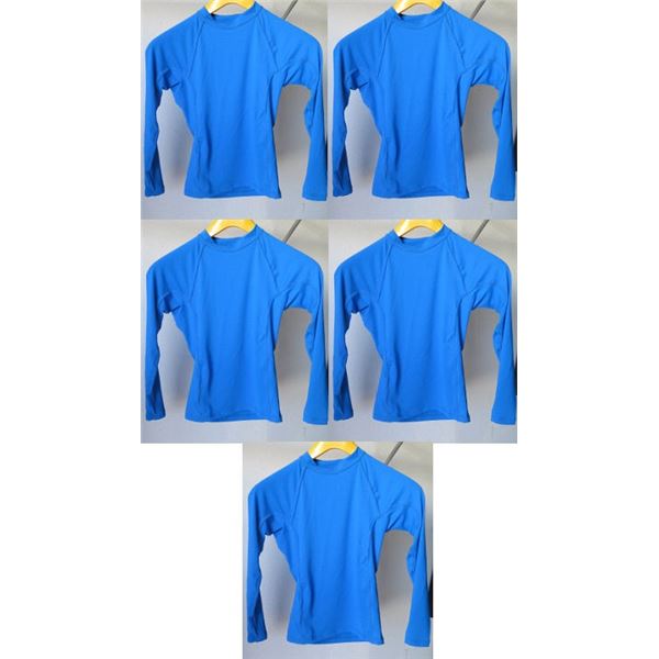 Qty 5 Youth Performance Fit Long Sleeve UV Tops, Royal Blue, Size 8