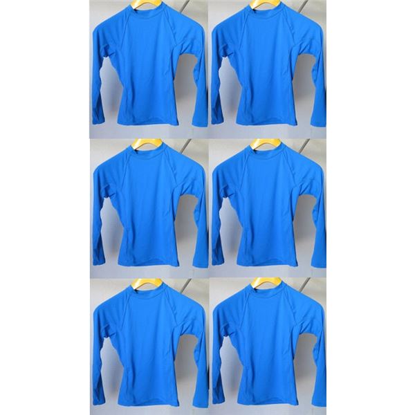 Qty 6 Youth Performance Fit Long Sleeve UV Tops, Royal Blue, Size 10