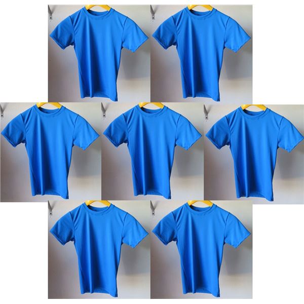 Qty 7 Youth Relaxed Fit Short Sleeve UV Tops, Royal Blue, Size 6