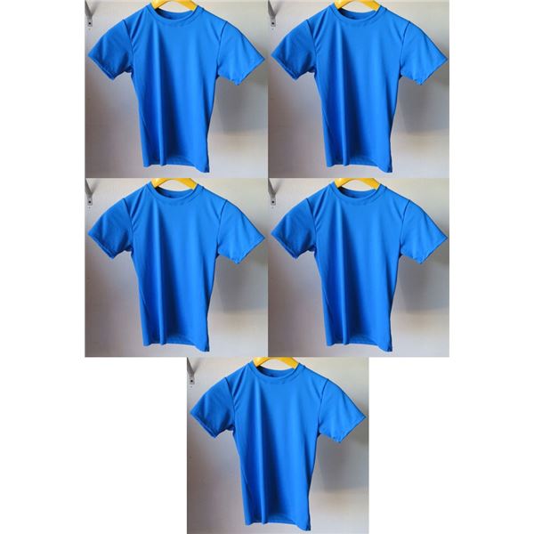 Qty 5 Youth Relaxed Fit Short Sleeve UV Tops, Royal Blue, Size 12