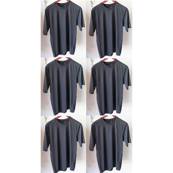 Qty 6 Mens Relaxed Fit Short Sleeve Lycra UV Tops, Black, Size S