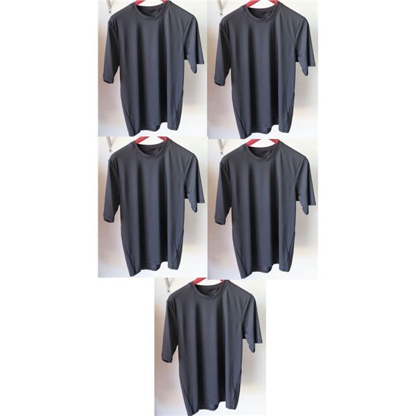 Qty 5 Mens Relaxed Fit Short Sleeve Lycra UV Tops, Black, Size XL
