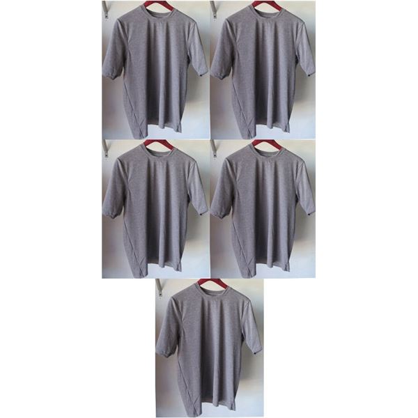 Qty 5 Mens Relaxed Fit Short Sleeve Lycra UV Tops, Heather Grey, Size XS