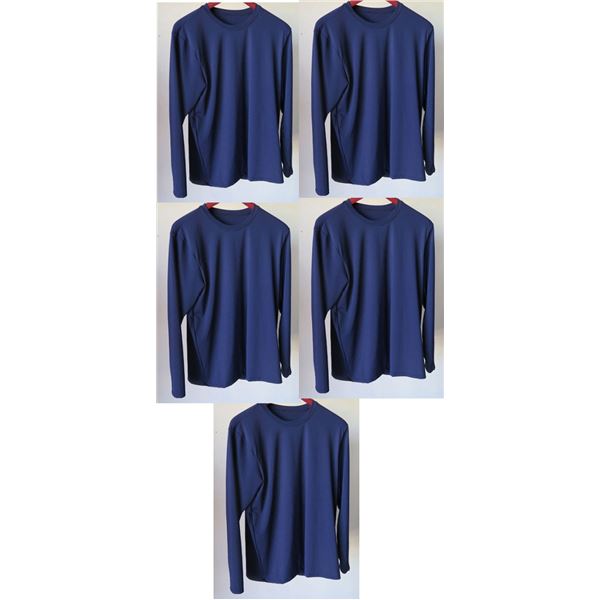 Qty 5 Mens Relaxed Fit Long Sleeve Lycra UV Tops, Navy, Size L