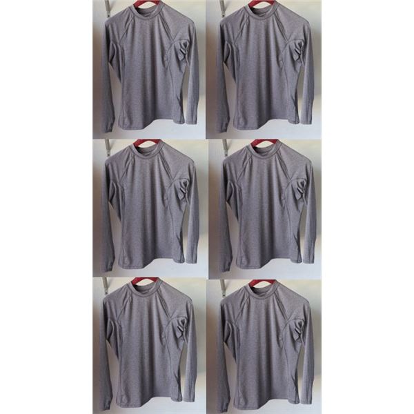 Qty 6 Mens Performance Fit Long Sleeve Lycra UV Tops, Heather Grey, Size S