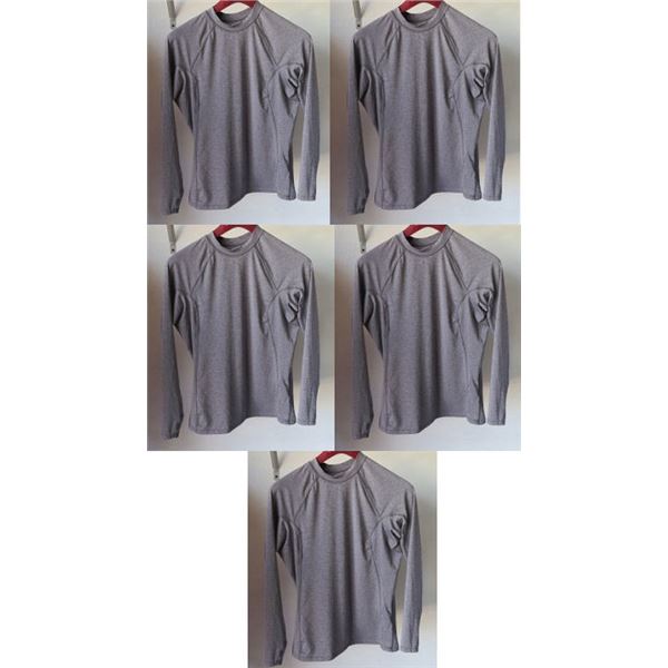 Qty 5 Mens Performance Fit Long Sleeve Lycra UV Tops, Heather Grey, Size M