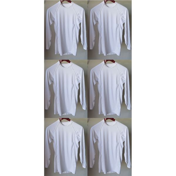 Qty 6 Mens Performance Fit Long Sleeve Lycra UV Tops, White, Size L