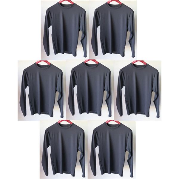 Qty 7 Mens Relaxed Fit Long Sleeve Lycra UV Tops, Black, Size S