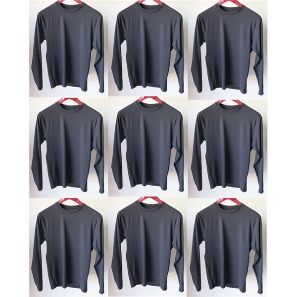 Qty 9 Mens Relaxed Fit Long Sleeve Lycra UV Tops, Black, Size XL