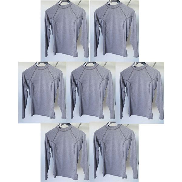 Qty 7 Womens Performance Fit Long Sleeve Lycra UV Tops, Heather Grey, Size M