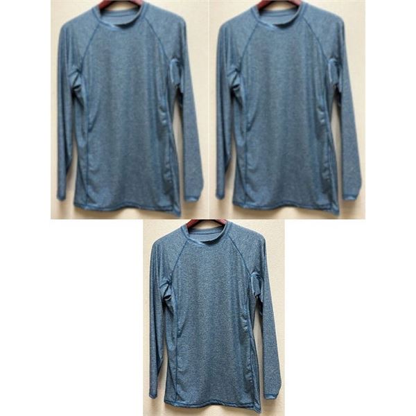 Qty 3 Mens Performance Fit Long Sleeve Lycra UV Tops, Royal Heather Blue, Size XL