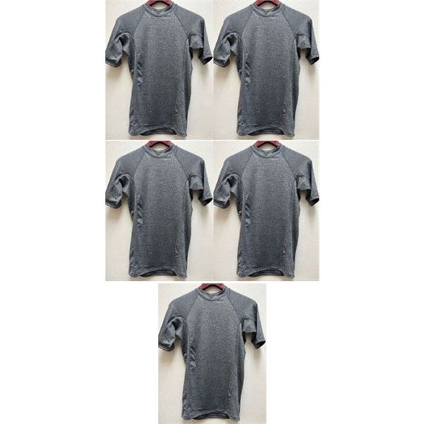 Qty 5 Mens Performance Fit Short Sleeve Lycra UV Tops, Heather Gray, Size L