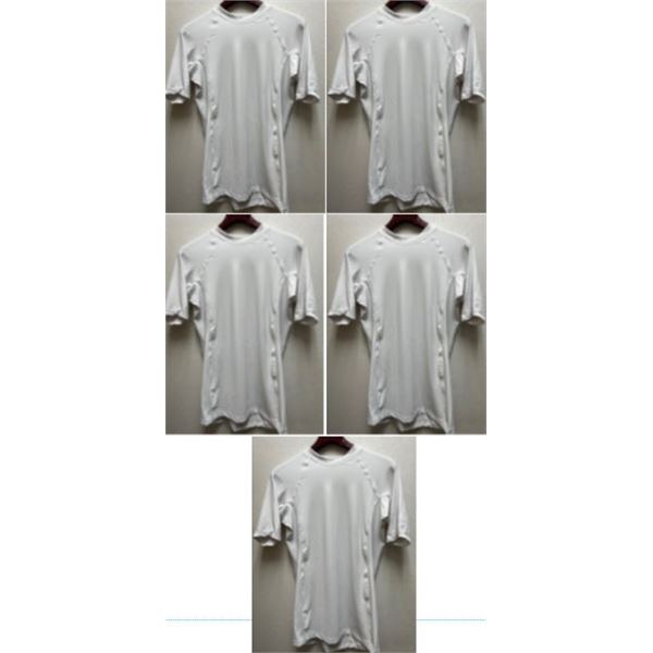 Qty 5 Mens Performance Fit Short Sleeve Lycra UV Tops, White, Size L
