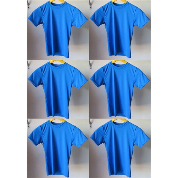 Qty 6 Youth Relaxed Fit Short Sleeve UV Tops, Royal Blue, Size 10