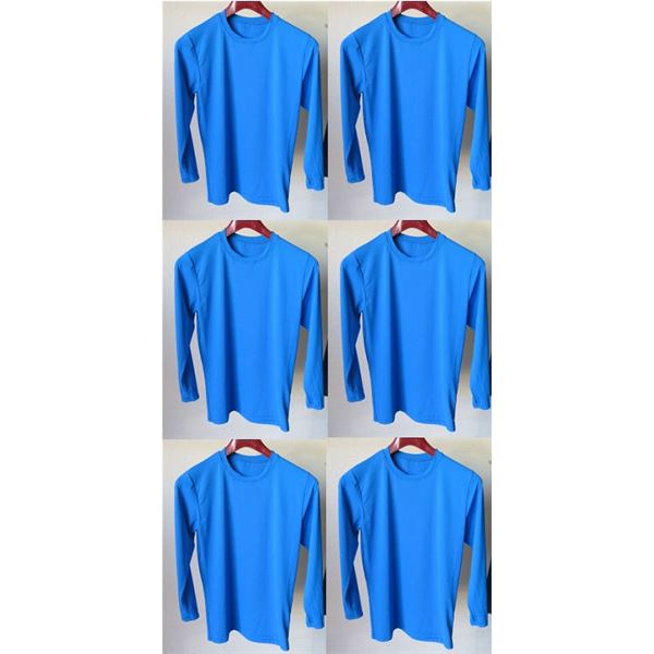 Qty 6 Youth Relaxed Fit Long Sleeve UV Tops, Royal Blue, Size 8