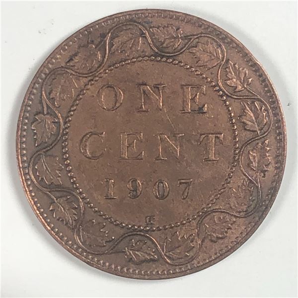 Canadian Large Cent 1907 H AU+++