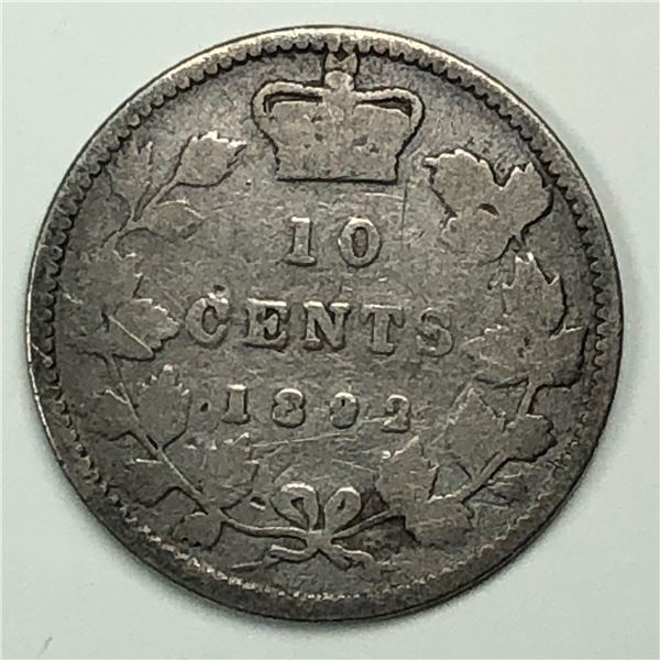 Canadian .10 Cent Dime 1892 Small 9's