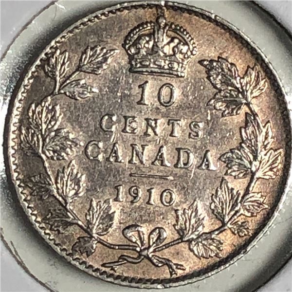 Canadian .10 Cent Dime 1910 VF++ Very Nice example