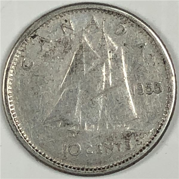 Canadian .10 Cent Dime 1955 toned