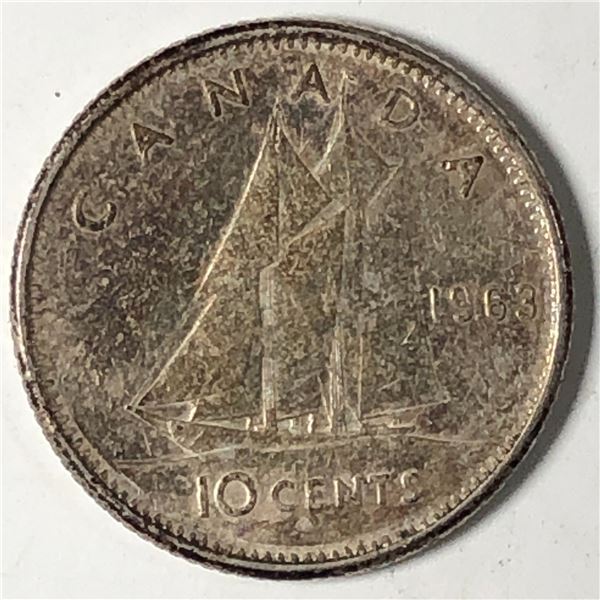 Canadian .10 Cent Dime 1963 Rainbow Tonning